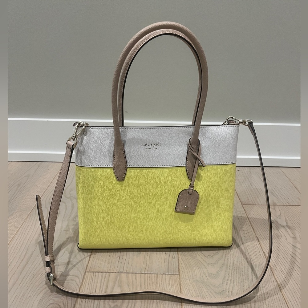 Kate Spade Eva Satchel Crossbody Limelight Yellow White Leather WKRU6761